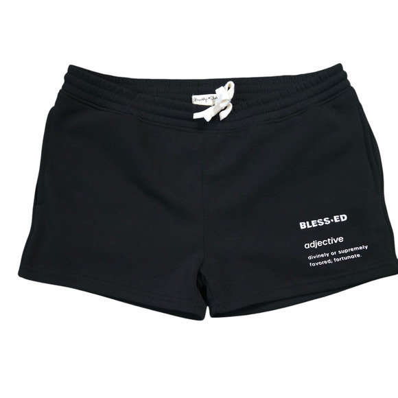 Brooklyn Cloth Pants - Brooklyn Cloth Womens Sweat Shorts Medium Black Blessed Graphic Drawstring New M